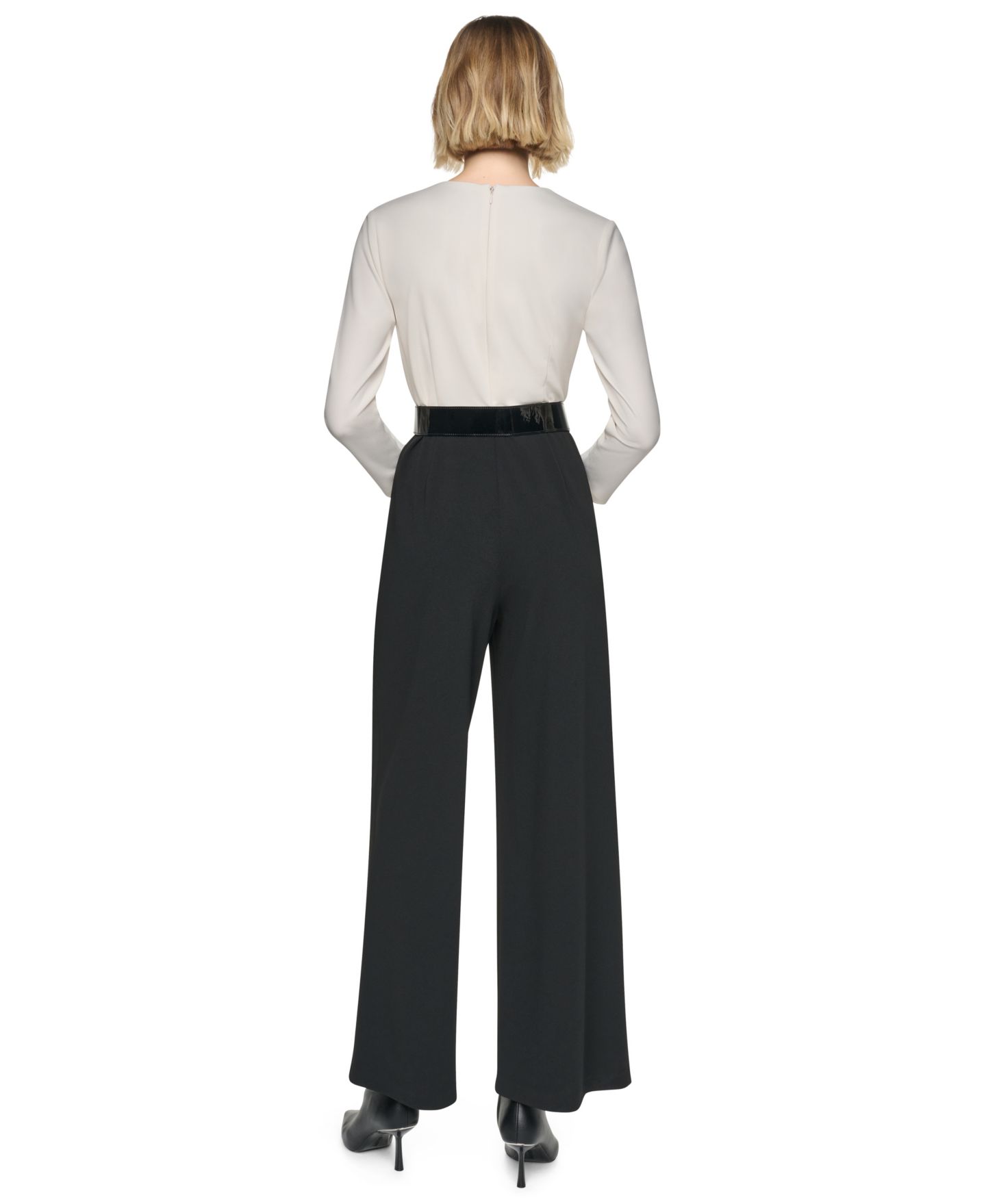 Женский комбинезон DKNY 3/4 Sleeve Wide-Leg Surplice Jumpsuit, цвет: Кокосовый / Чёрный — фото 5