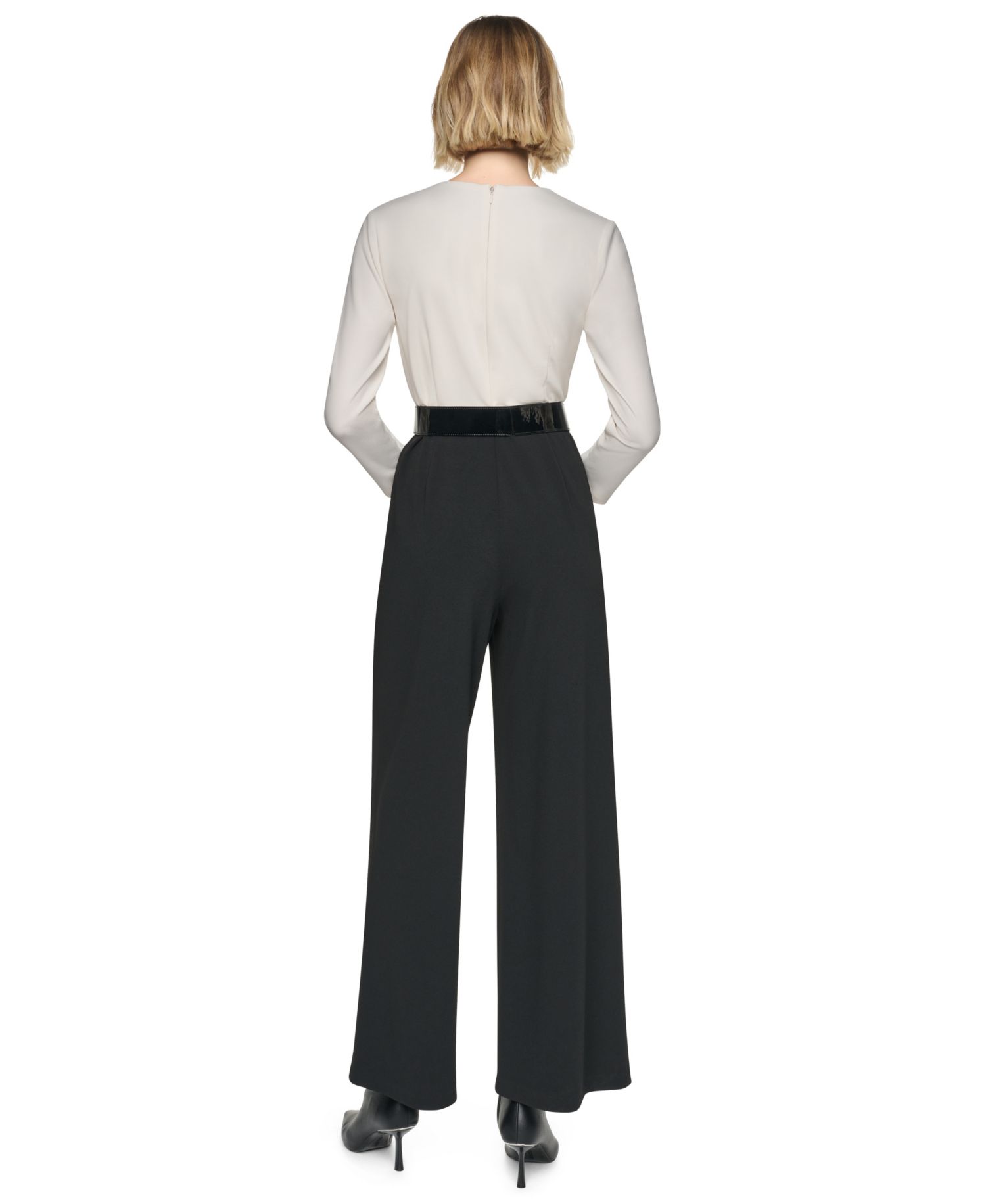 Women's 3/4 Sleeve Wide-Leg Surplice Jumpsuit