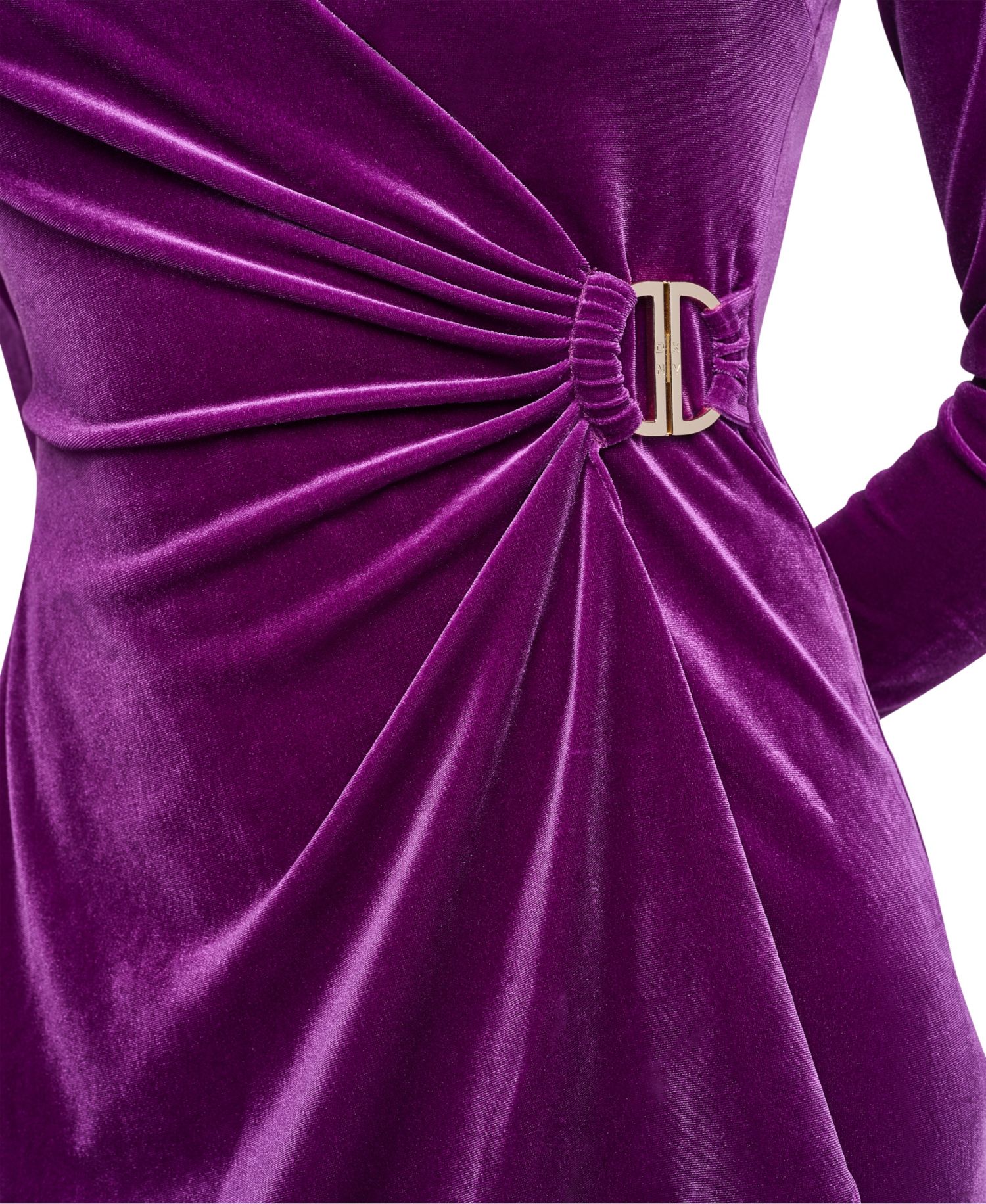 Plus Long-Sleeve Ruched Velvet Dress