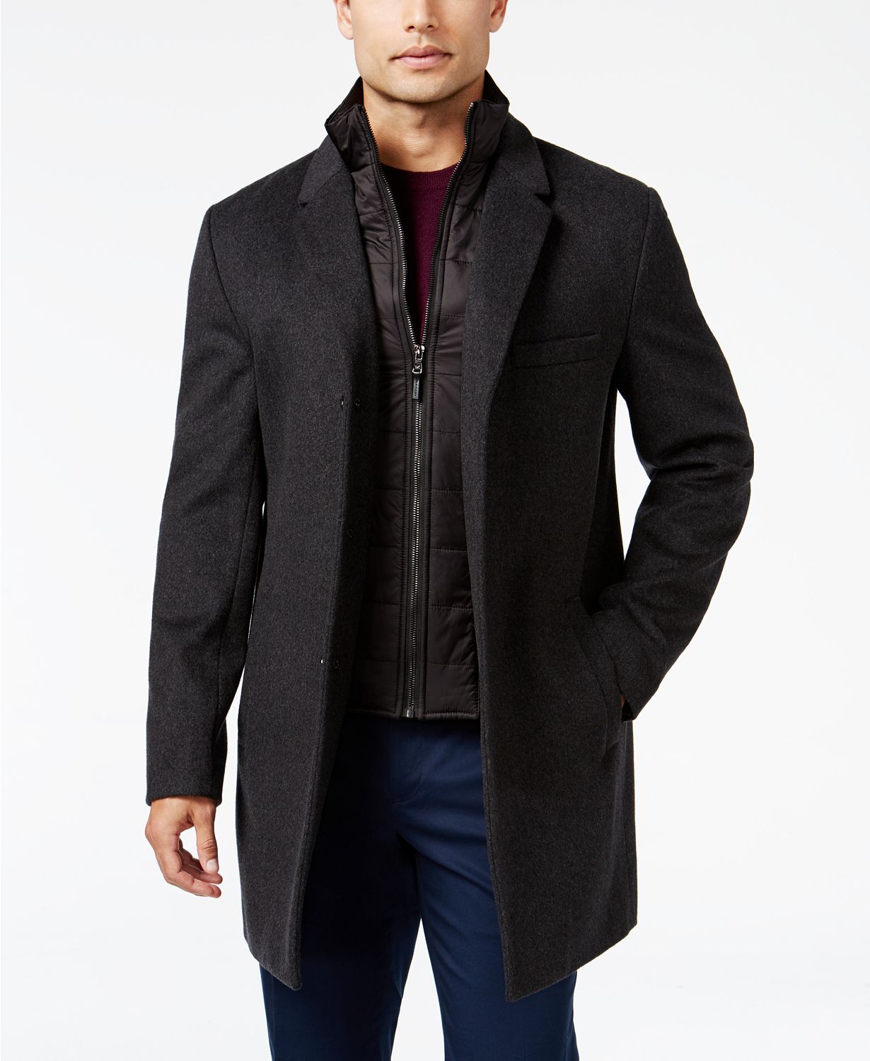 Michael Kors Mens Water-Resistant Slim-Fit Overcoat with Zip-Out Liner