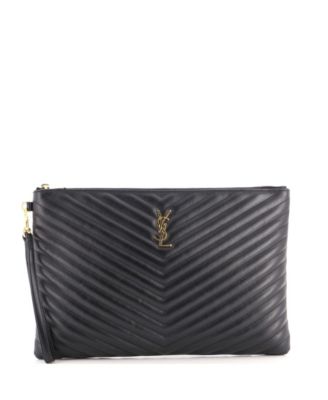 Large Classic Monogram Wristlet Pouch Matelasse Chevron Leather