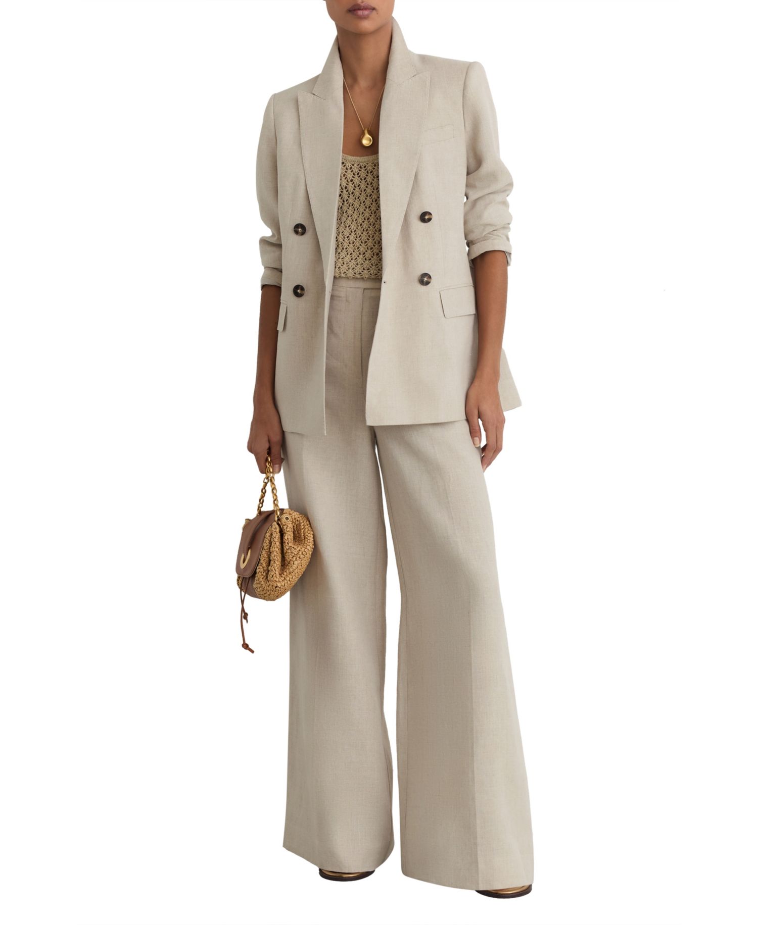 Women's Kit Linen Double-Breasted Peak Lapels Blazer