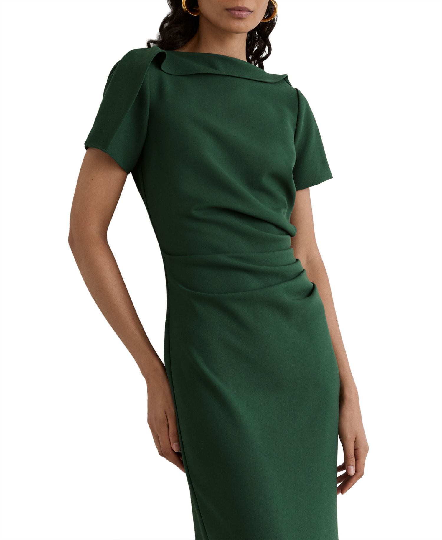 Women's Hilary Short-Sleeve Ruched Boat-Neck Midi Dress