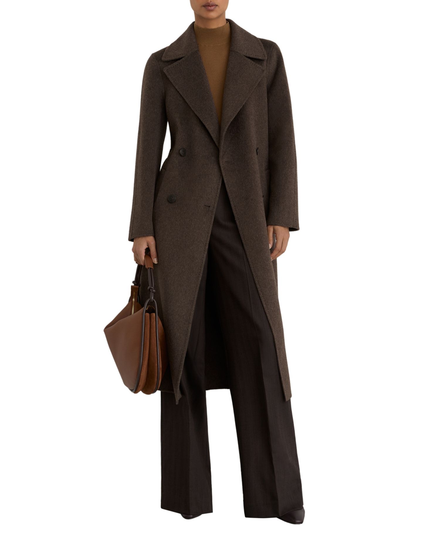 Women's Rene Double-Breasted Long Wool-Blend with Cashmere Coat