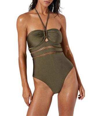 Women's Libby Shimmer Cutout Lattice-Trim One-Piece Swimsuit