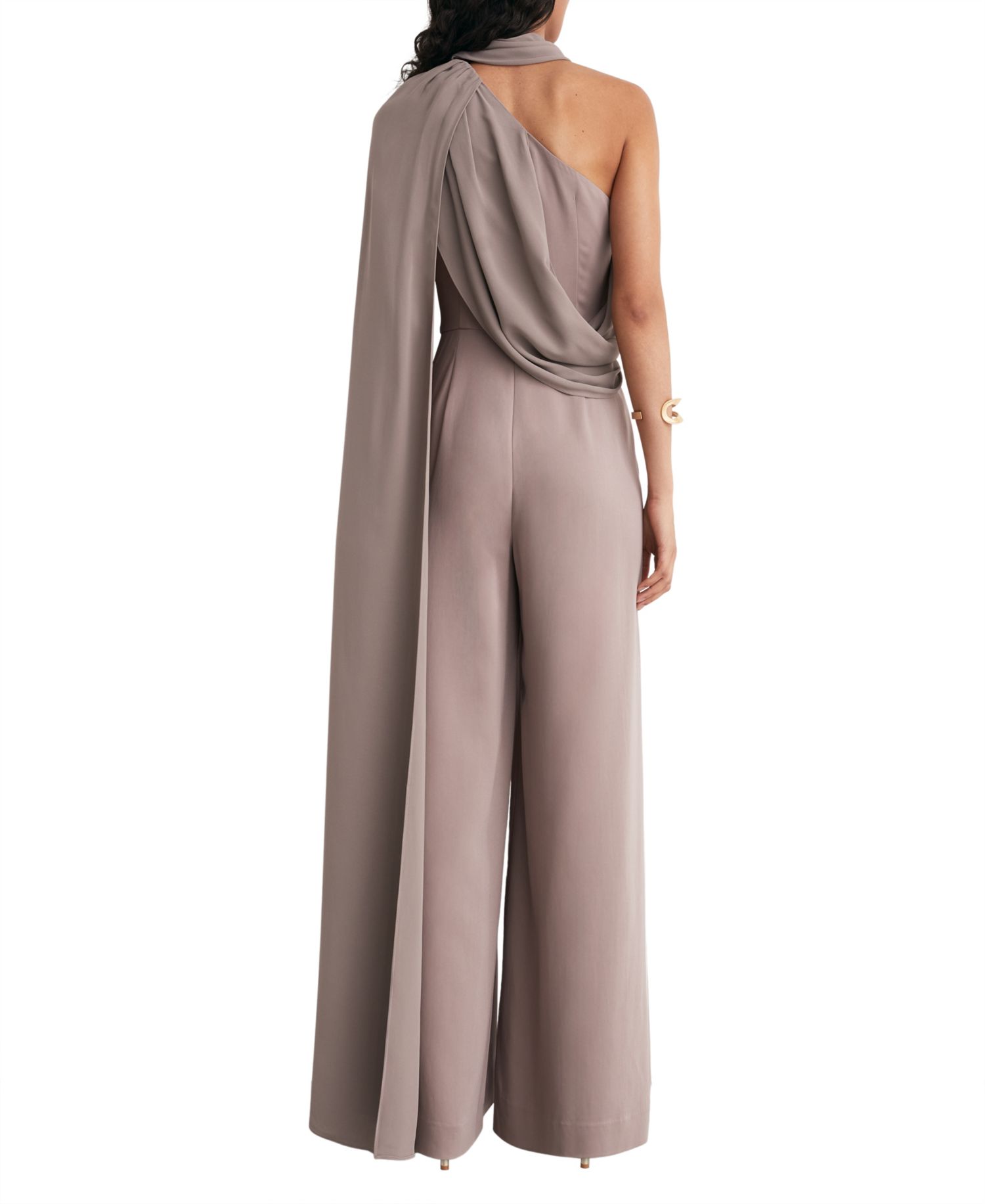Petite Carrie One-Shoulder Draped Wide-Leg Jumpsuit