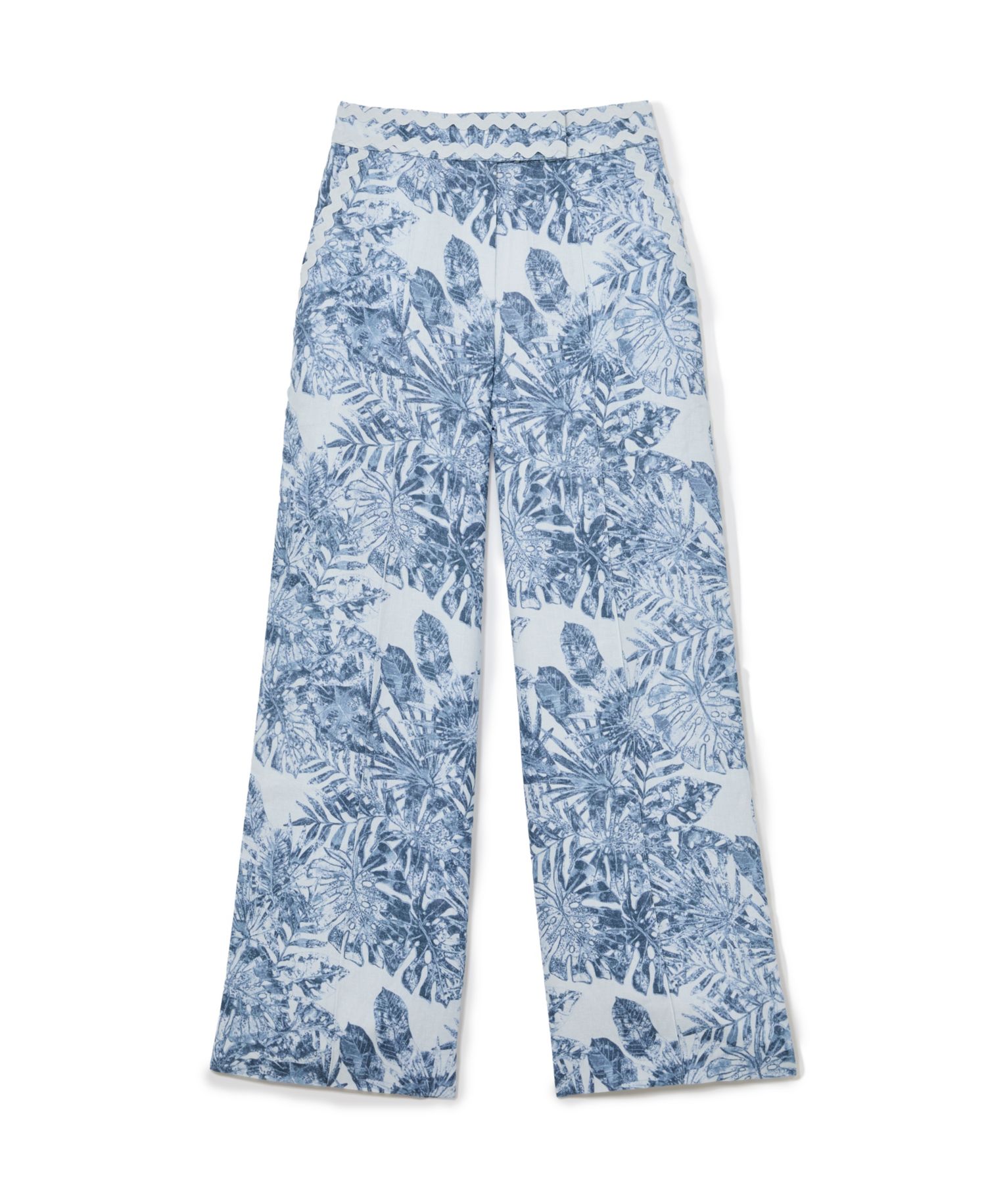 Women's Mila High-Waisted Wide-Leg Tropical-Print Linen Pants