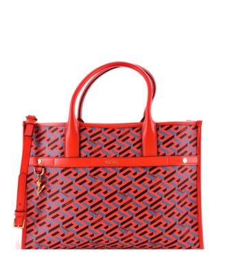Medium Top Handle Tote La Greca Signature Coated Canvas