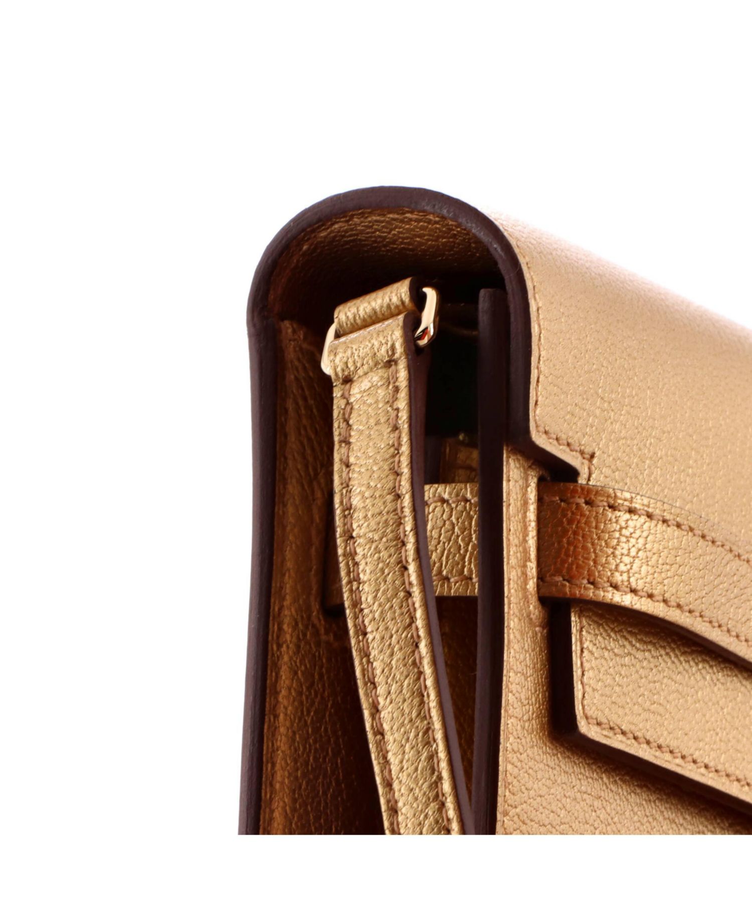 Pre-Owned Hermes Kelly To Go Wallet Metallic Chevre Chamkilight