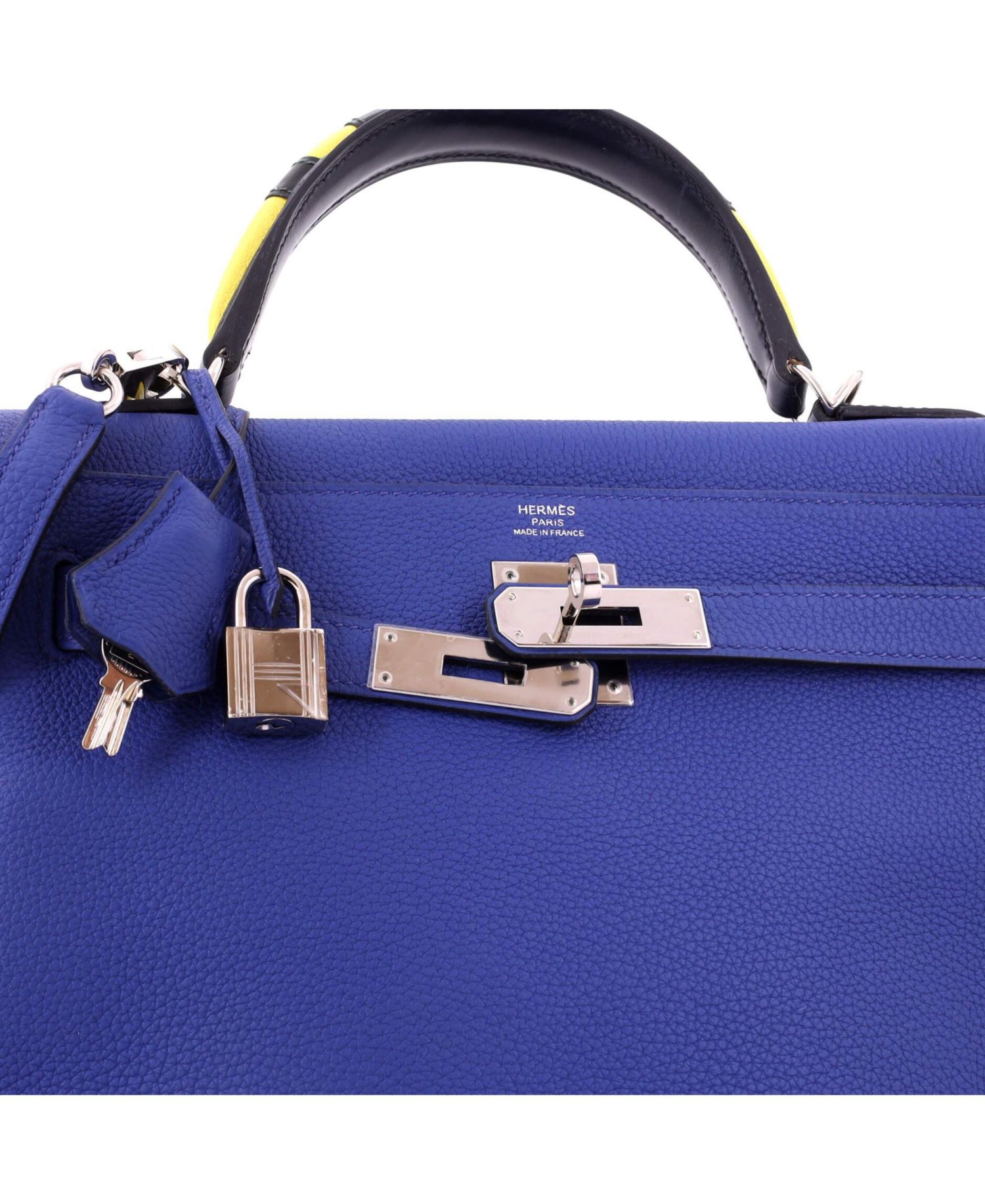 Pre-Owned Hermes Kelly 28 Handbag Blue Togo with Palladium Hardware