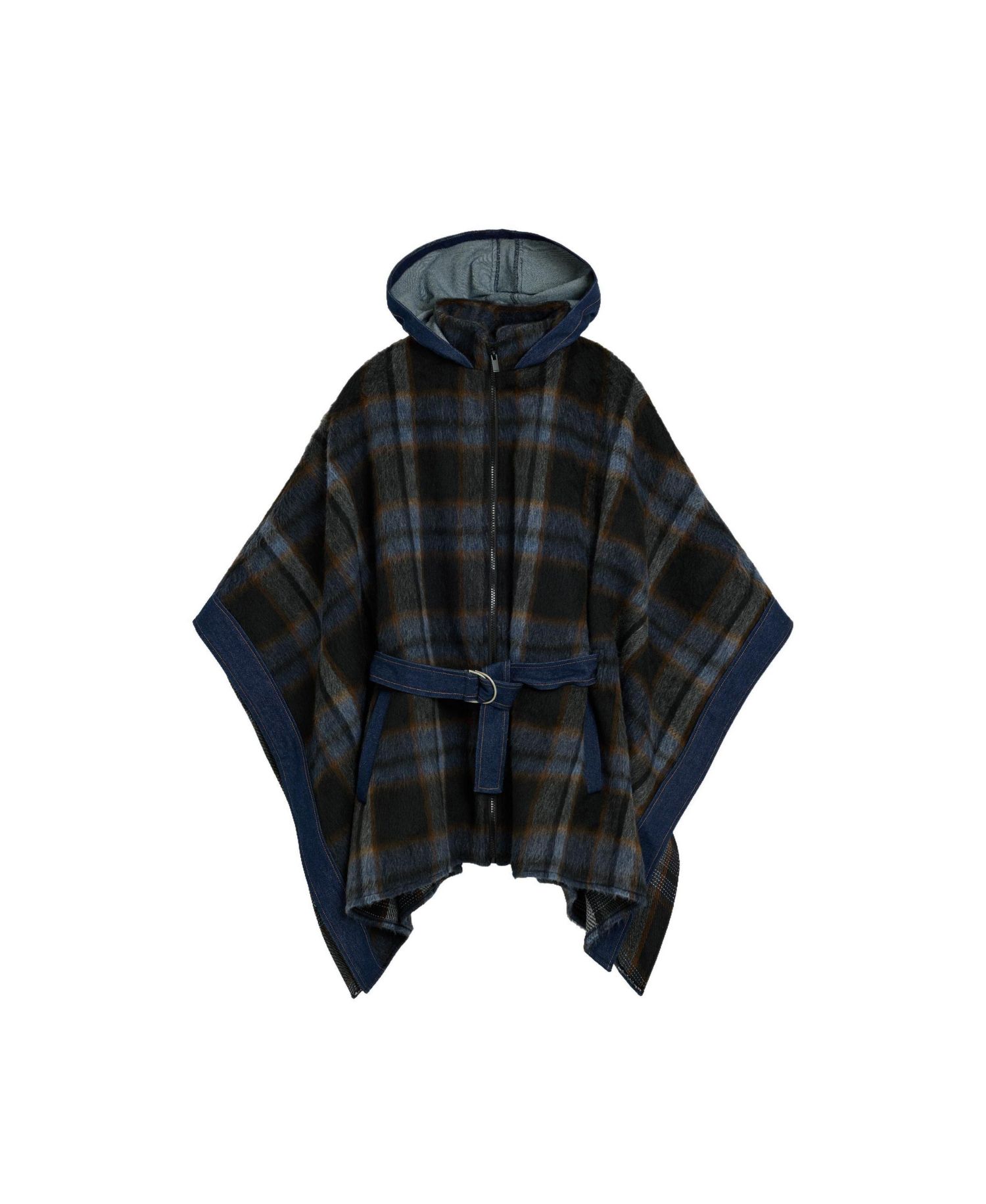 Women's Plaid denim poncho
