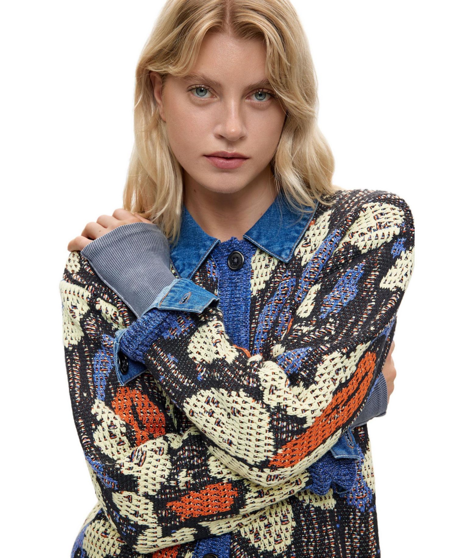 Women's Jacquard jacket with denim details