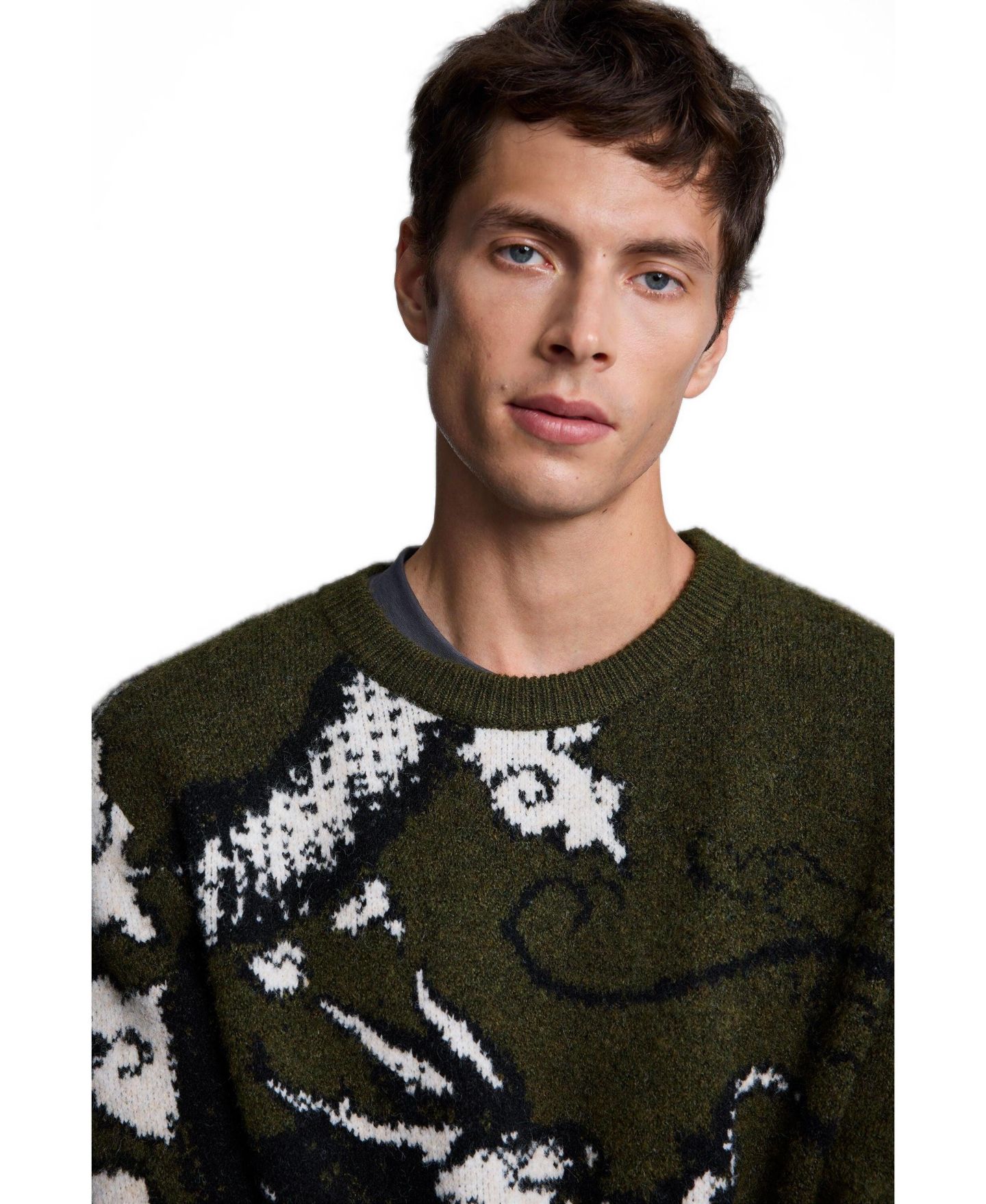 Мужской свитер Desigual Jacquard Knit Printed, цвет: Светлый зелёный — фото 3