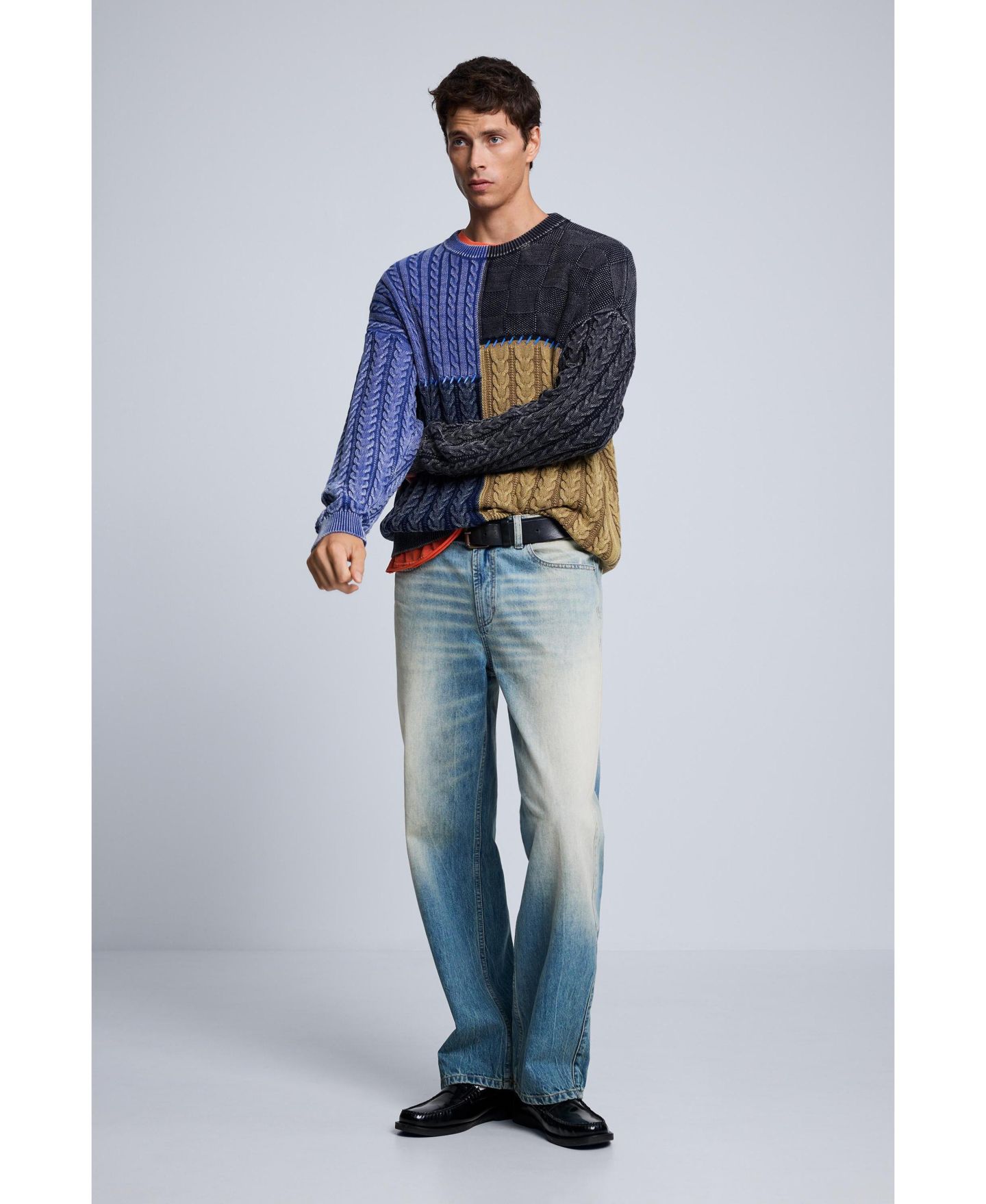 Мужской свитер Desigual Cable-Knit Patchwork, цвет: Тёмно-синий — фото 3