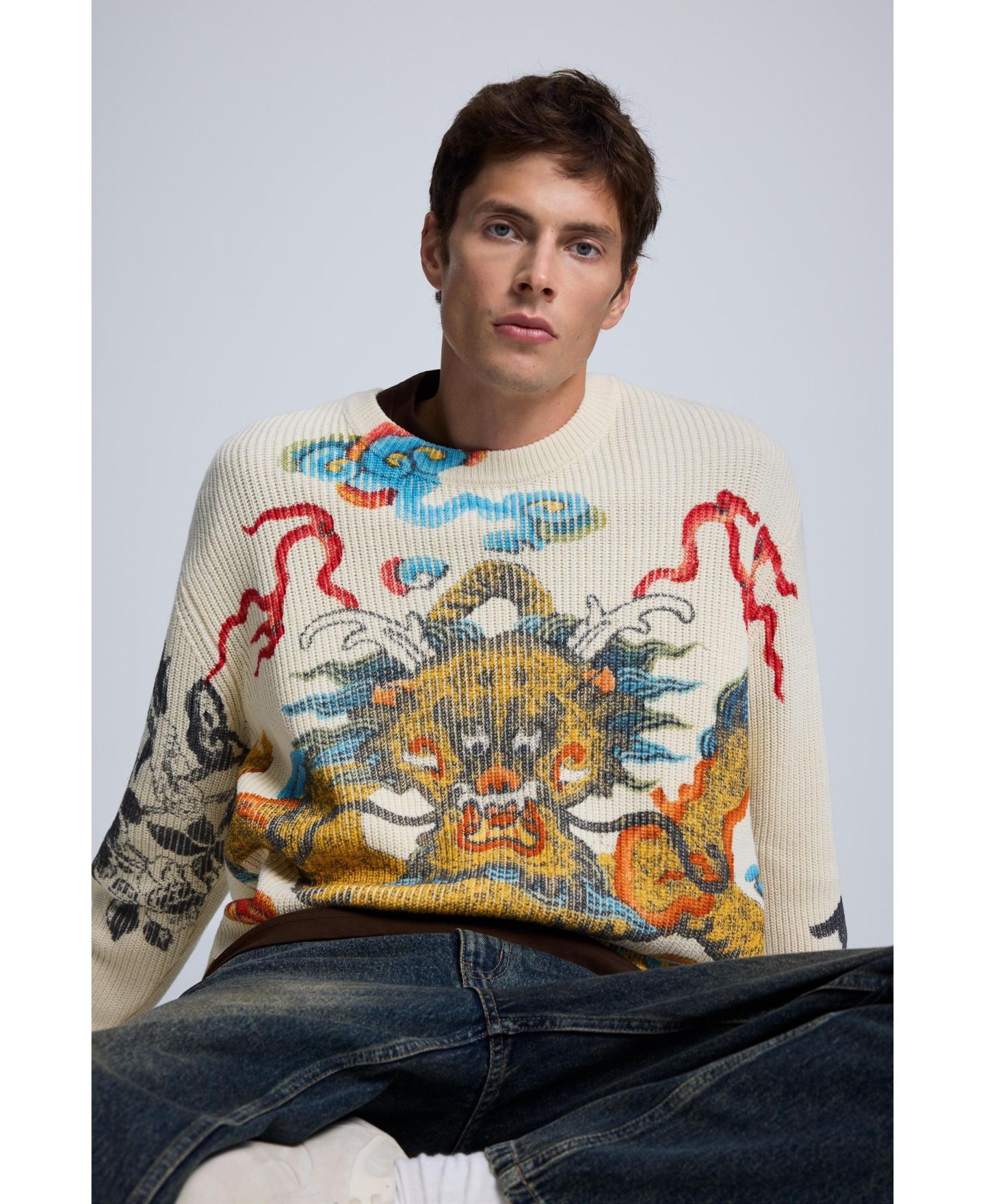 Мужской свитер Desigual Japan Crewneck Long-Sleeve Regular-Fit, цвет: Молочный белый — фото 5
