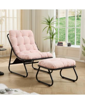 Outdoor Lounge Chair - Sling Recliner Chair with Puffy Cushion and Foot Stool for Living Room, Reading Room, Bedroom