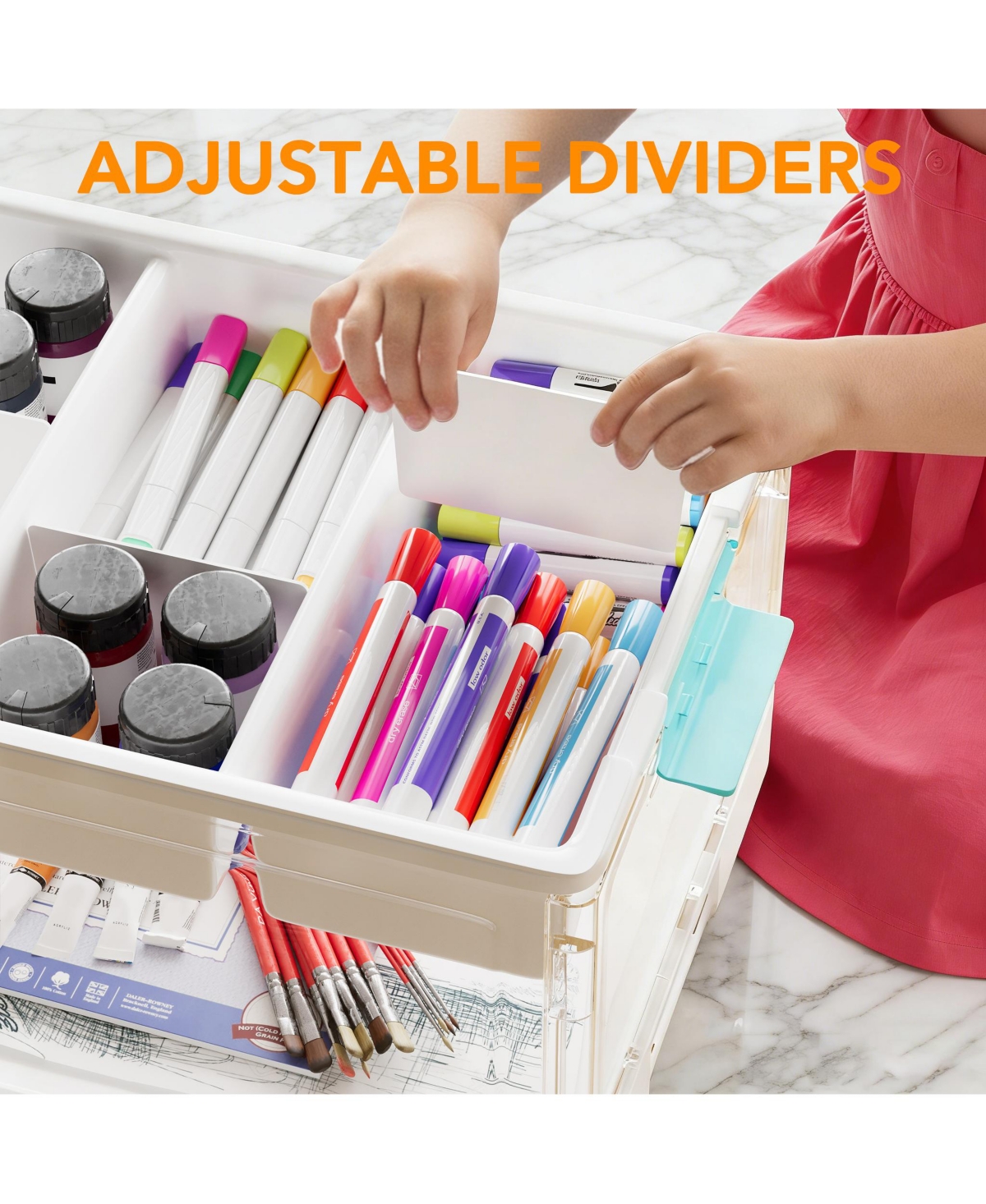 SpaceAid 24 Qt Clear Craft Storage Bin with Removable Tray and Dividers for Craft and Art Supplies