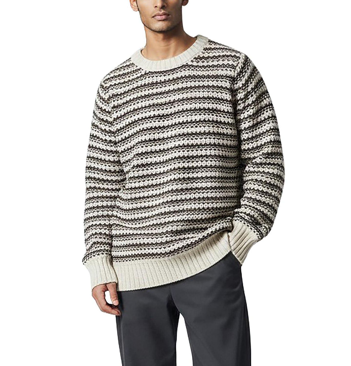 Мужской свитер Hope & Henry Organic Cotton Stripe, цвет: Шоколадный / Светло-коричневый — фото 1
