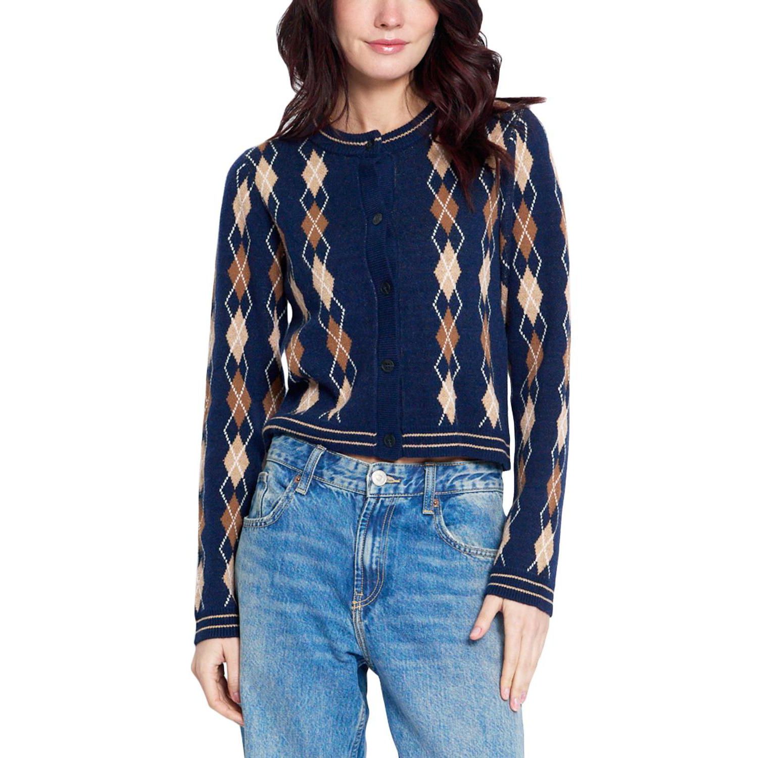 Women's Astrid Argyle Crewneck Long-Sleeve Cardigan