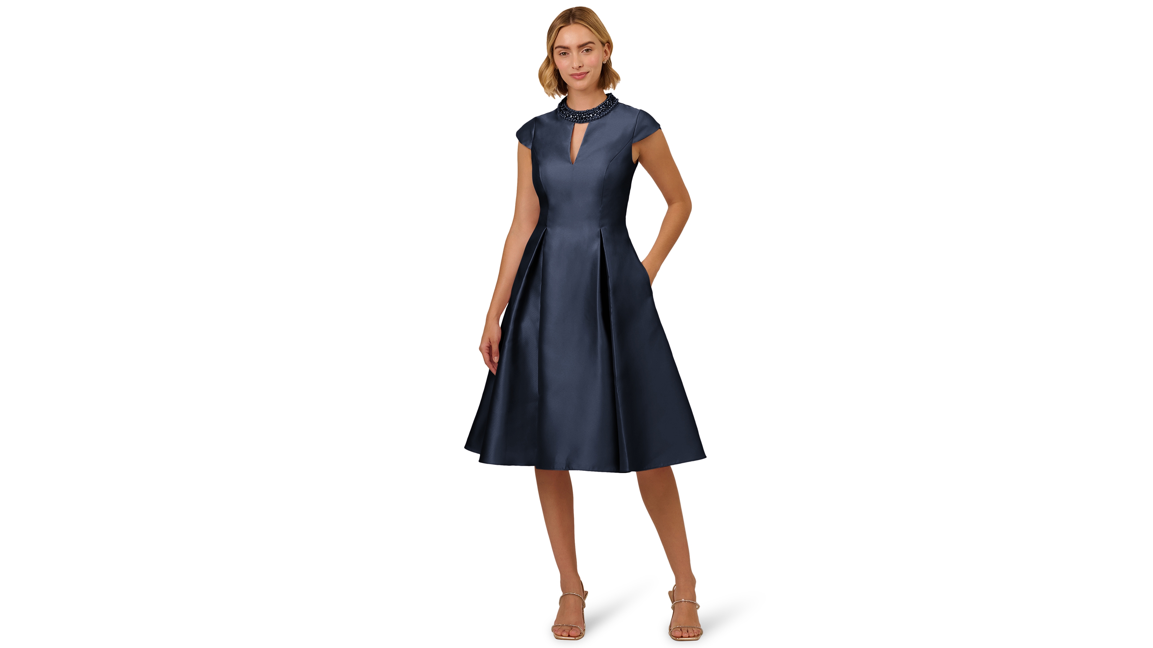 Adrianna Papell Women's Keyhole Mikado Midi Dress