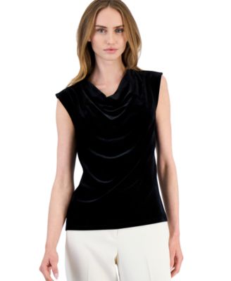Petite Velvet Cowl Neck Sleeveless Blouse