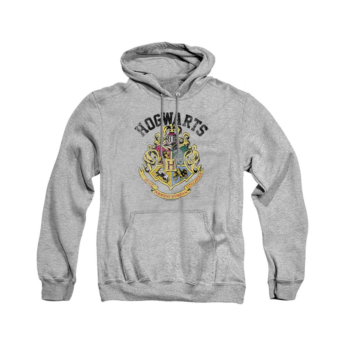 Harry Potter Men's Distressed-Graphic Hogwarts Crest Classic-Fit Pullover Hoodie - Athletic heather