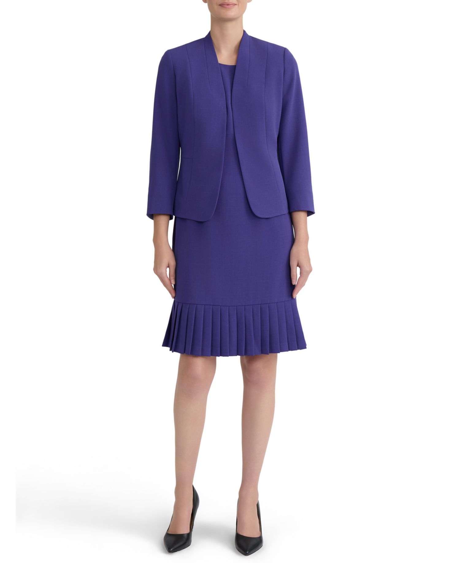 Women's 3/4-Sleeve Open-Front Collarless Cardigan Blazer