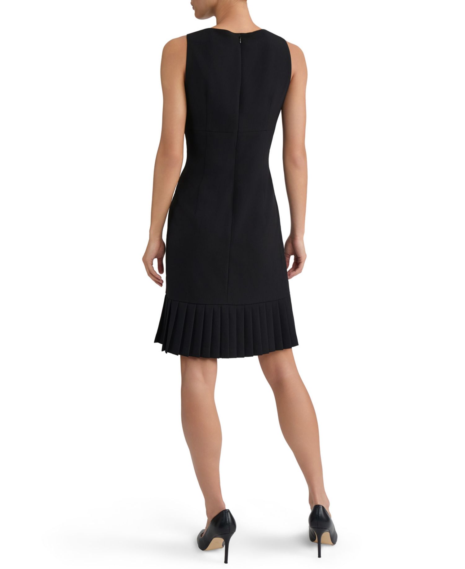 Women's Sheath with Pleat Sleeveless Crewneck Dress