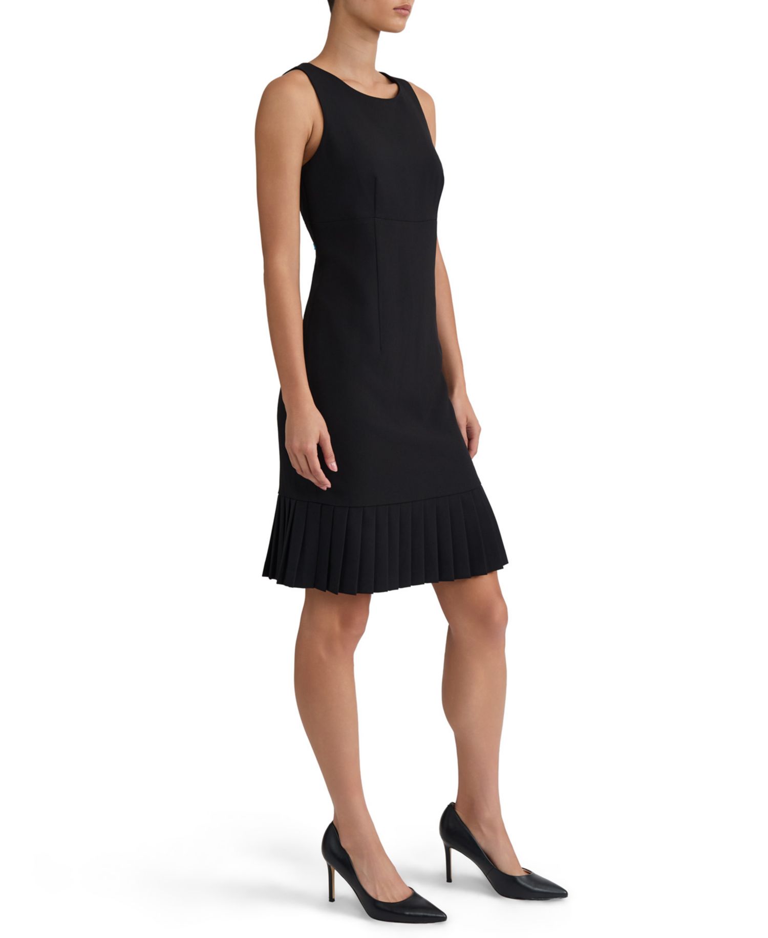 Women's Sheath with Pleat Sleeveless Crewneck Dress