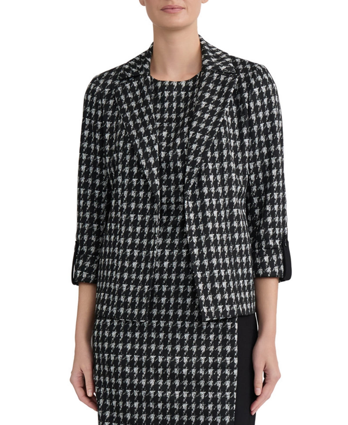 Kasper Women's Houndstooth 3/4-Sleeve Open-Front Blazer