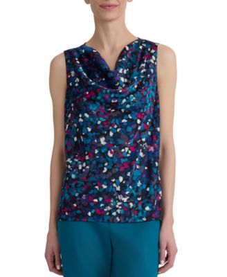 Women's Printed Pleated Cowlneck Sleeveless Top