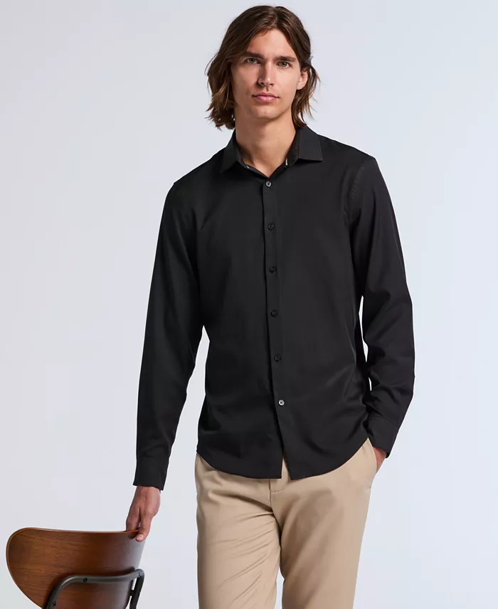 Men's Slim-Fit Stretch Solid Button-Down Twill Shirt - thumbnail 9