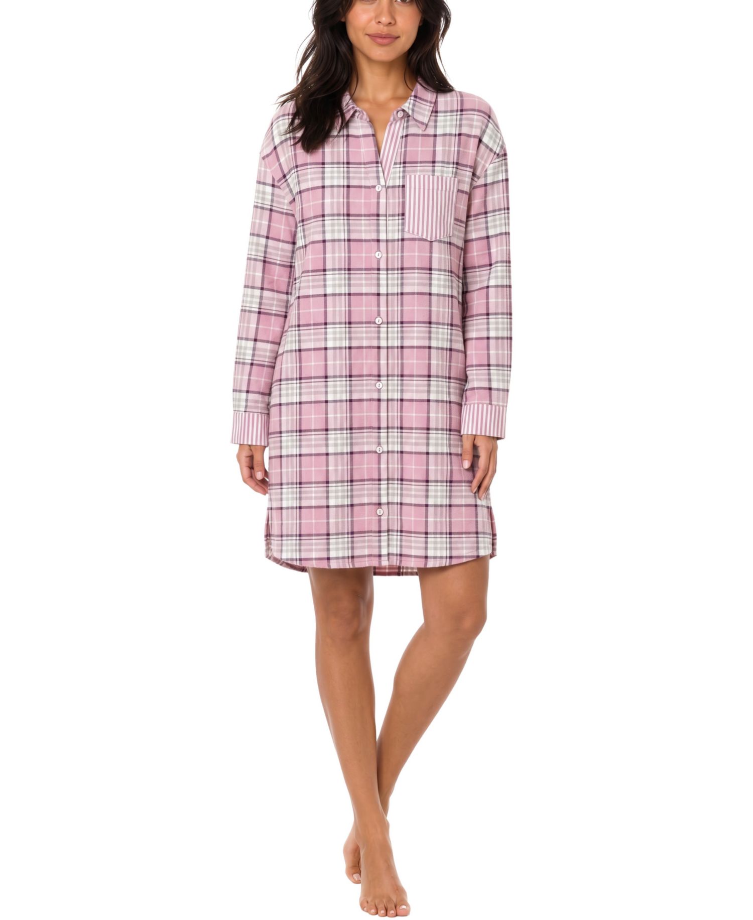 Women's Plaid Long-Sleeve Flannel Sleep Shirt