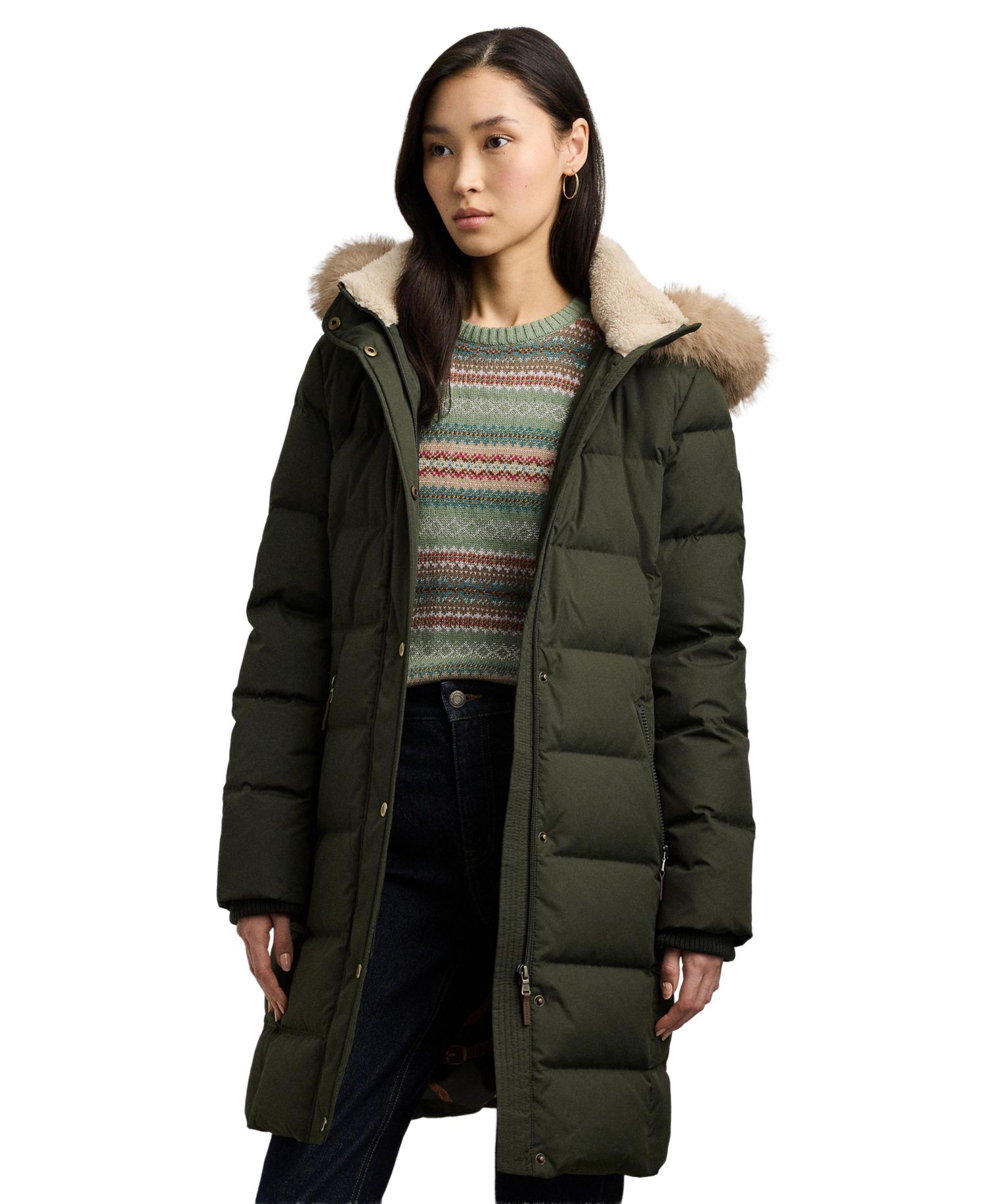 Petite Faux-Fur Hooded Puffer Coat