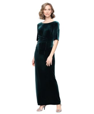 Women's Velvet Ruched-Waist Boat-Neck Dress