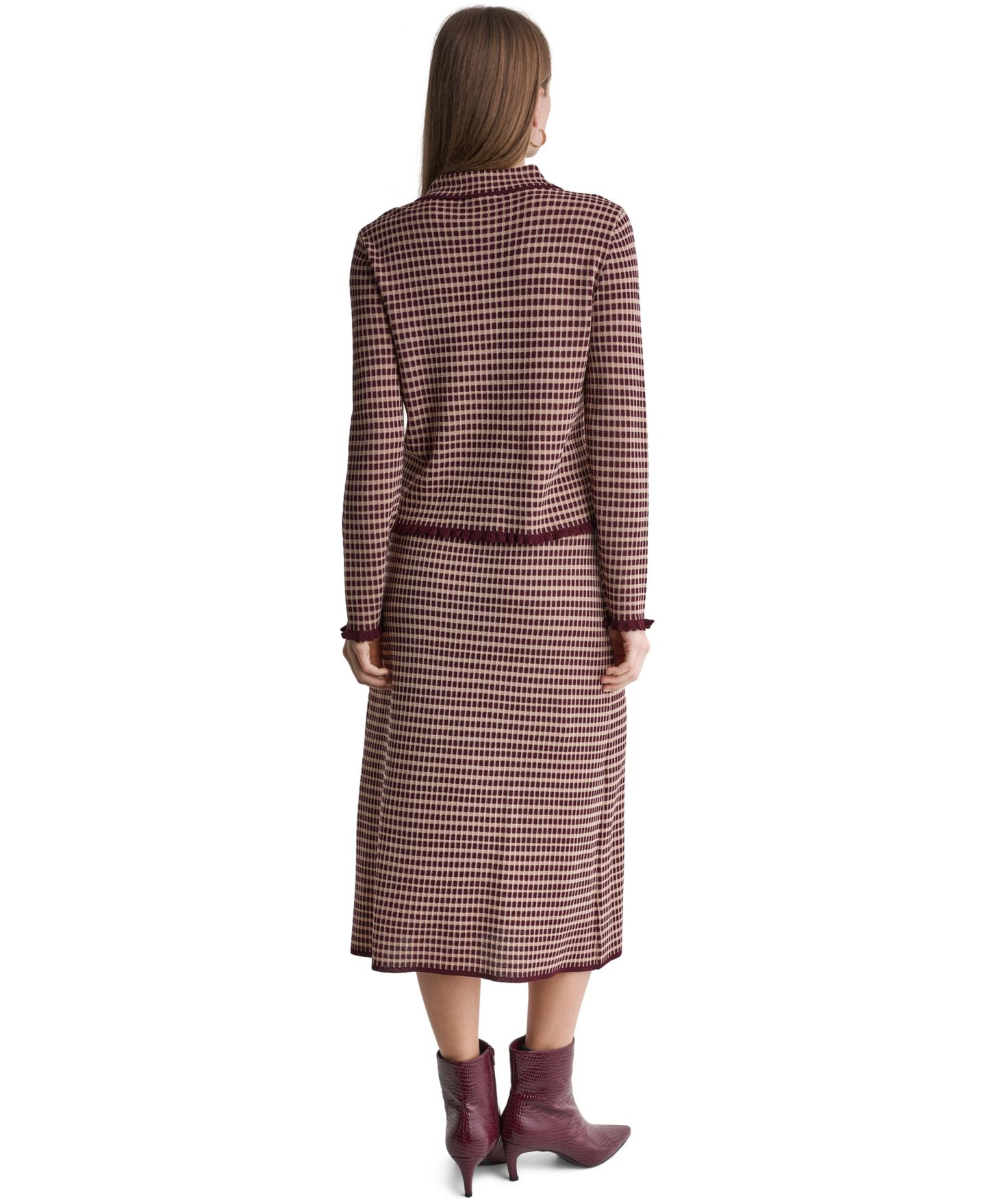 Женский кардиган BCBG Plaid Collared Long-Sleeve, цвет: Теневой мерло разноцветный — фото 7