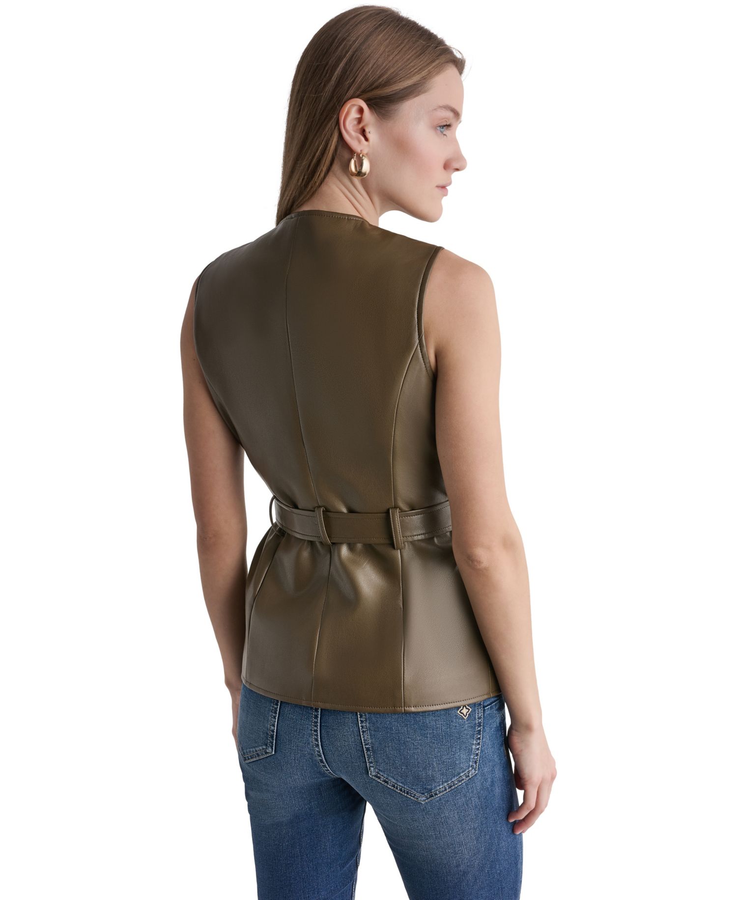 Women's Faux Leather Belted Sleeveless Vest