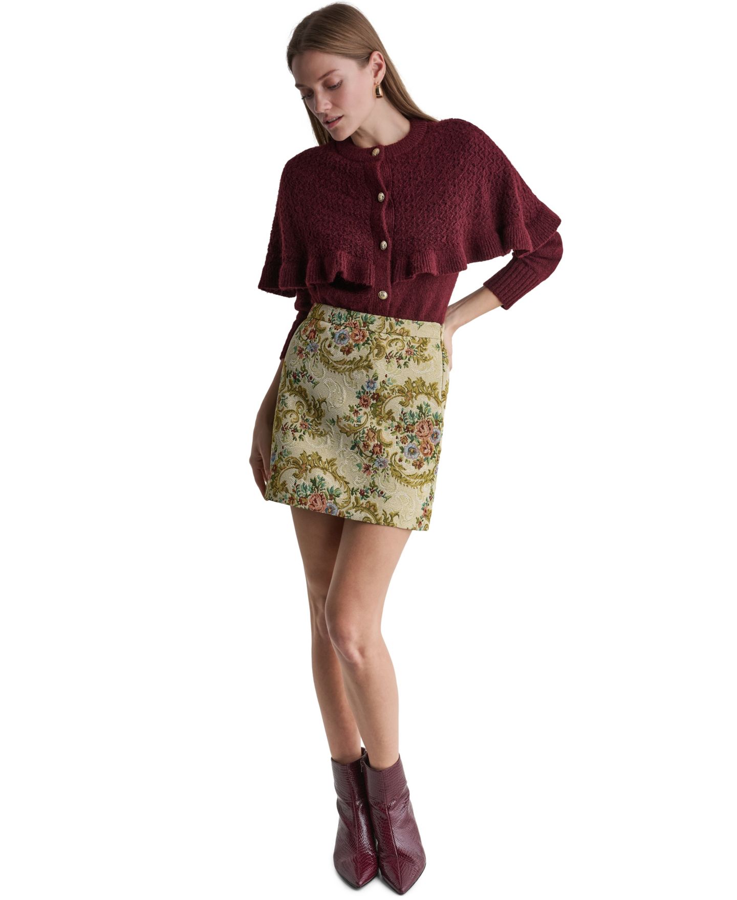 Женская юбка BCBG Tapestry Floral A-Line Mini, цвет: Экрю — фото 3
