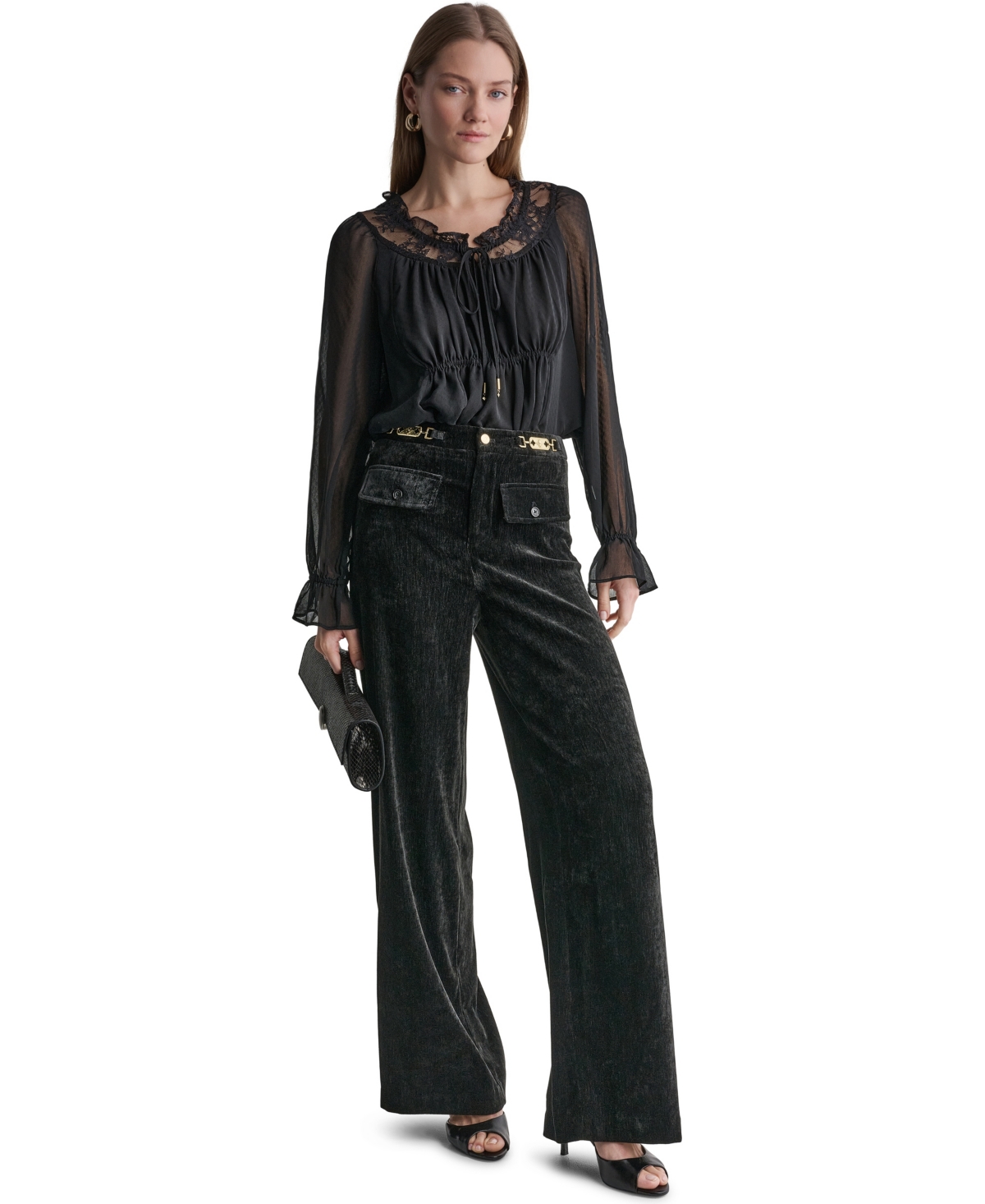 Bcbg Women's High-Rise Wide-Leg Velvet Pants