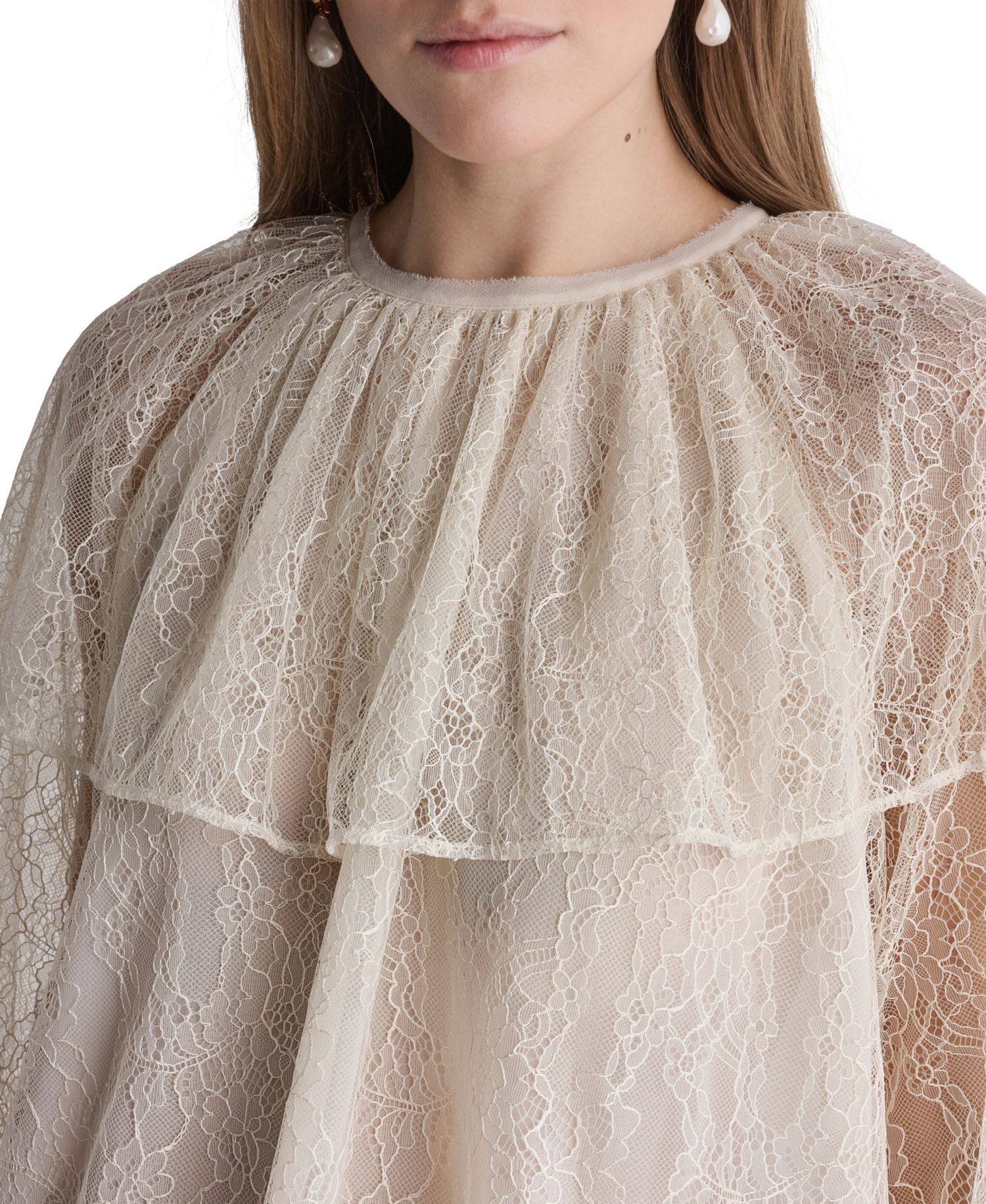 Women's Long-Sleeve Lace Cape Blouse