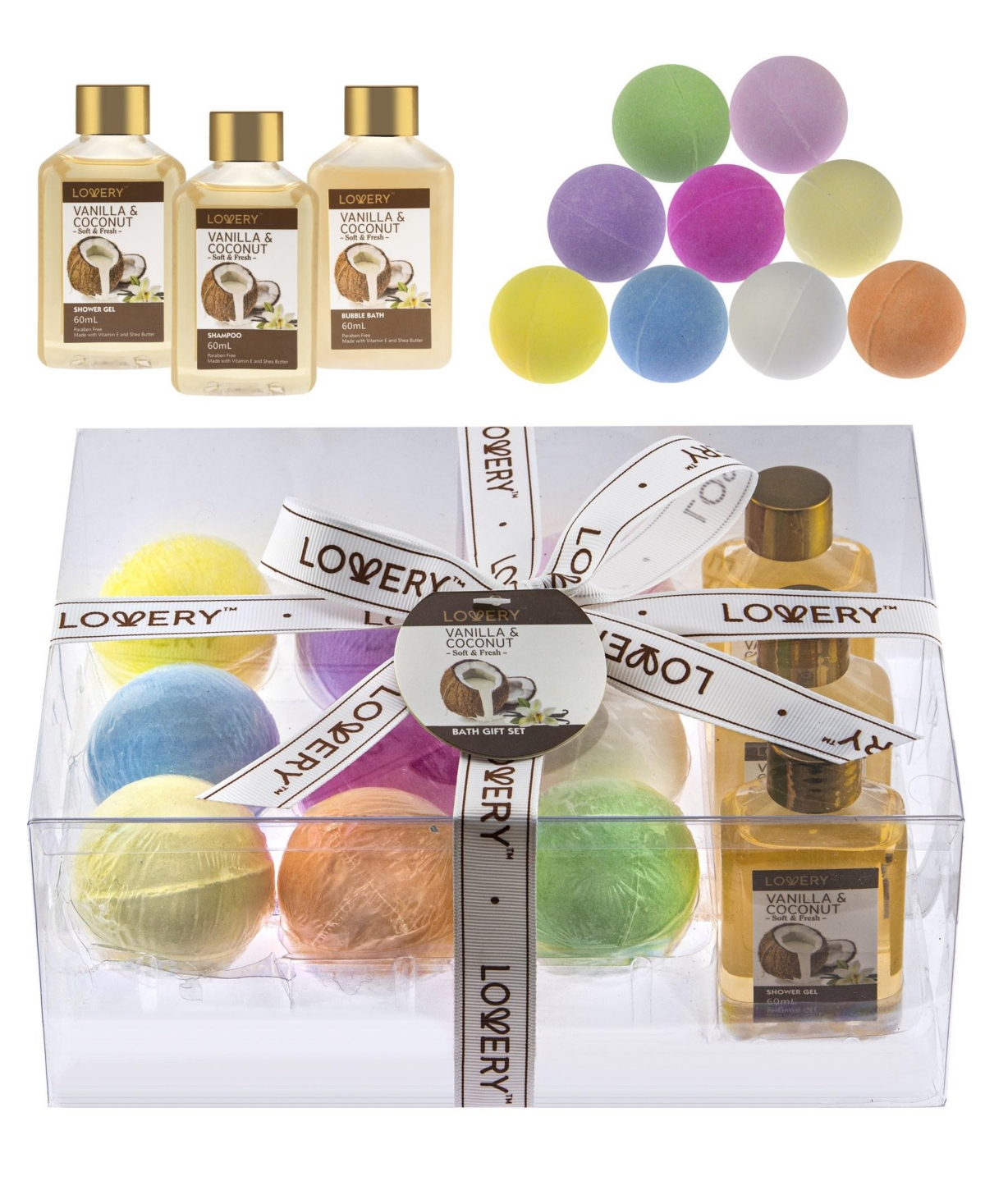 Lovery 12-Pc. Vanilla Coconut Body Care and Bath Bombs Gift Set - Multi