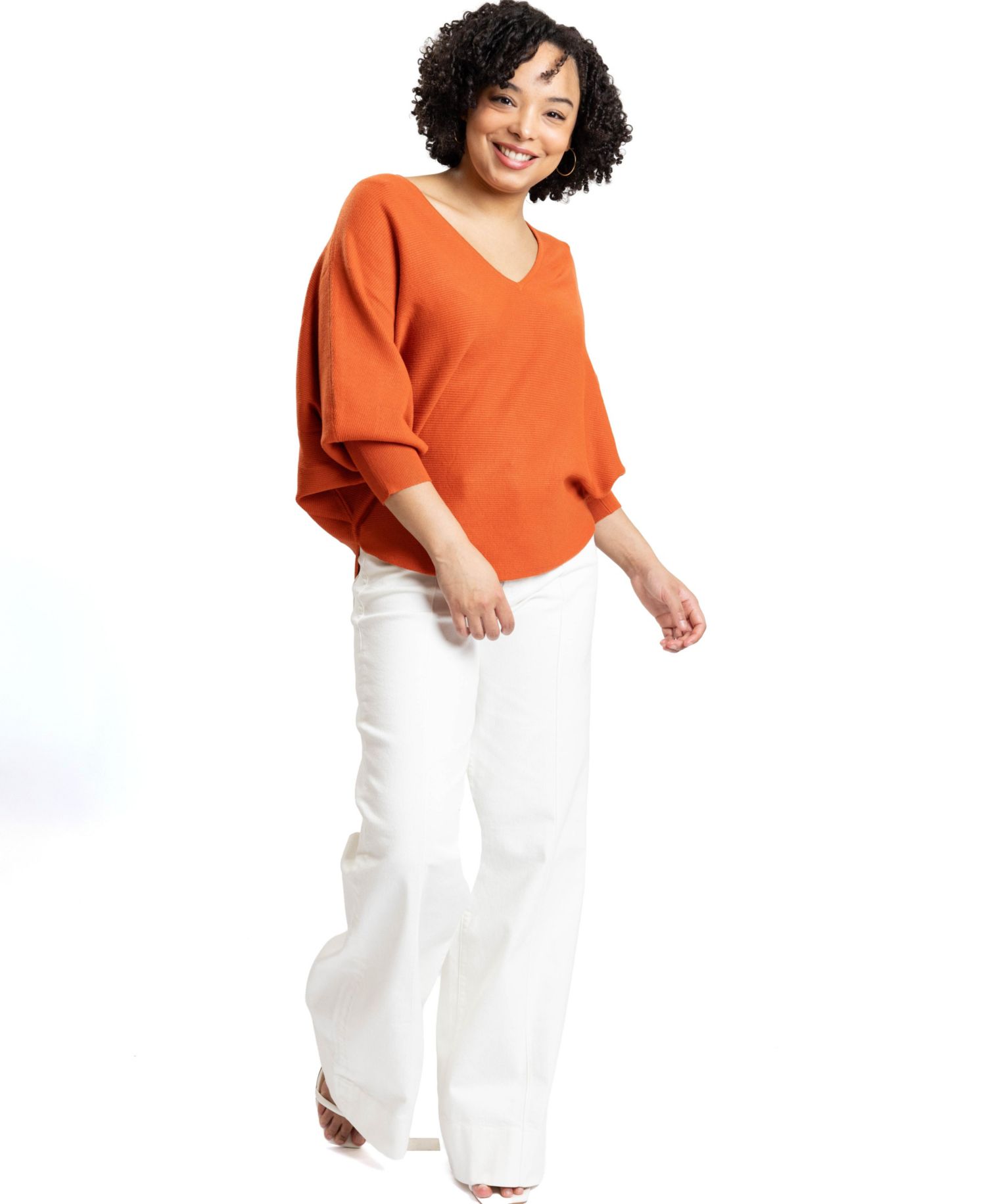 Women's Jennifer V-Neck Dolman-Sleeve Loose-Fit Sweater
