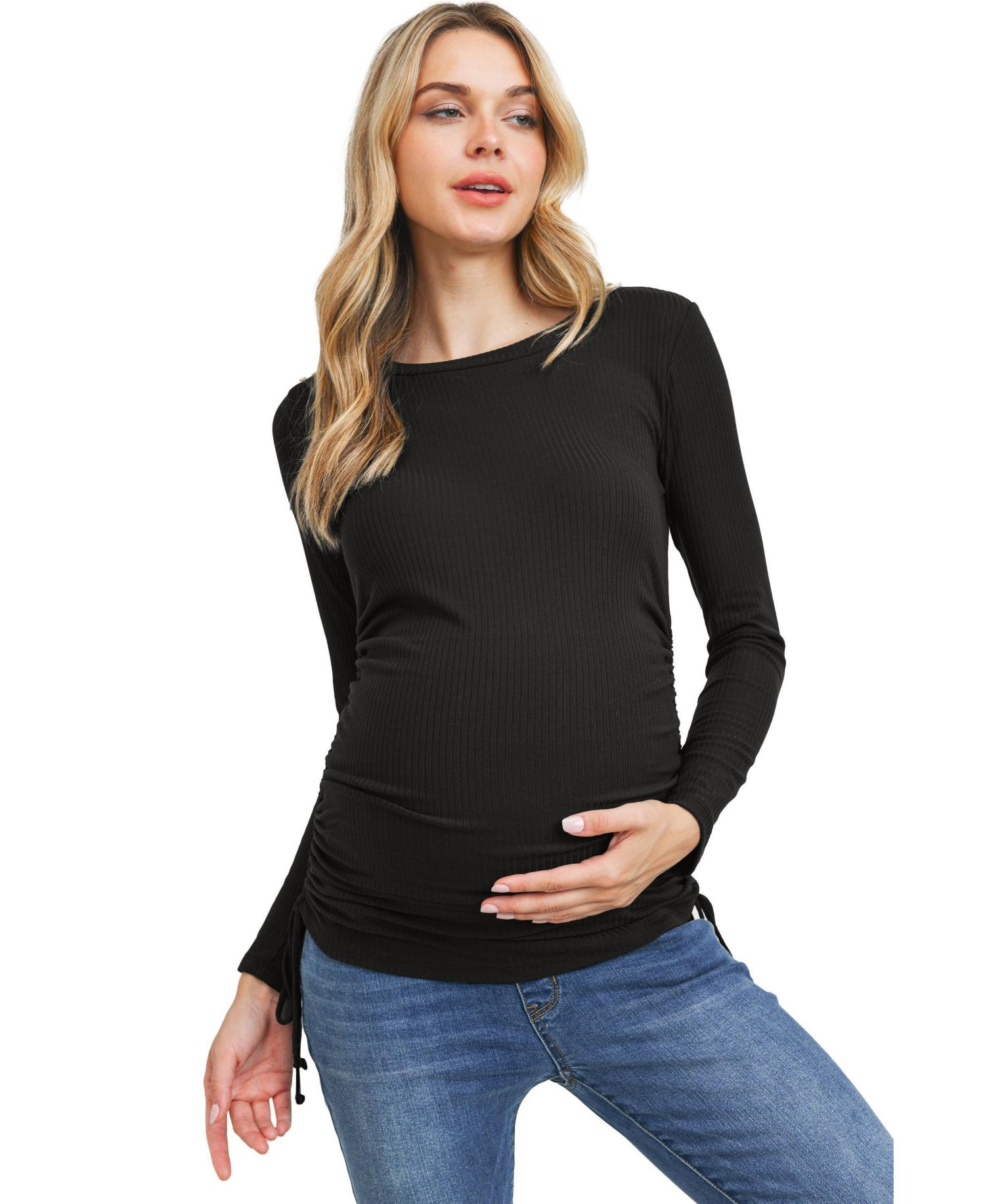 Maternity Ribbed Drawstring Top