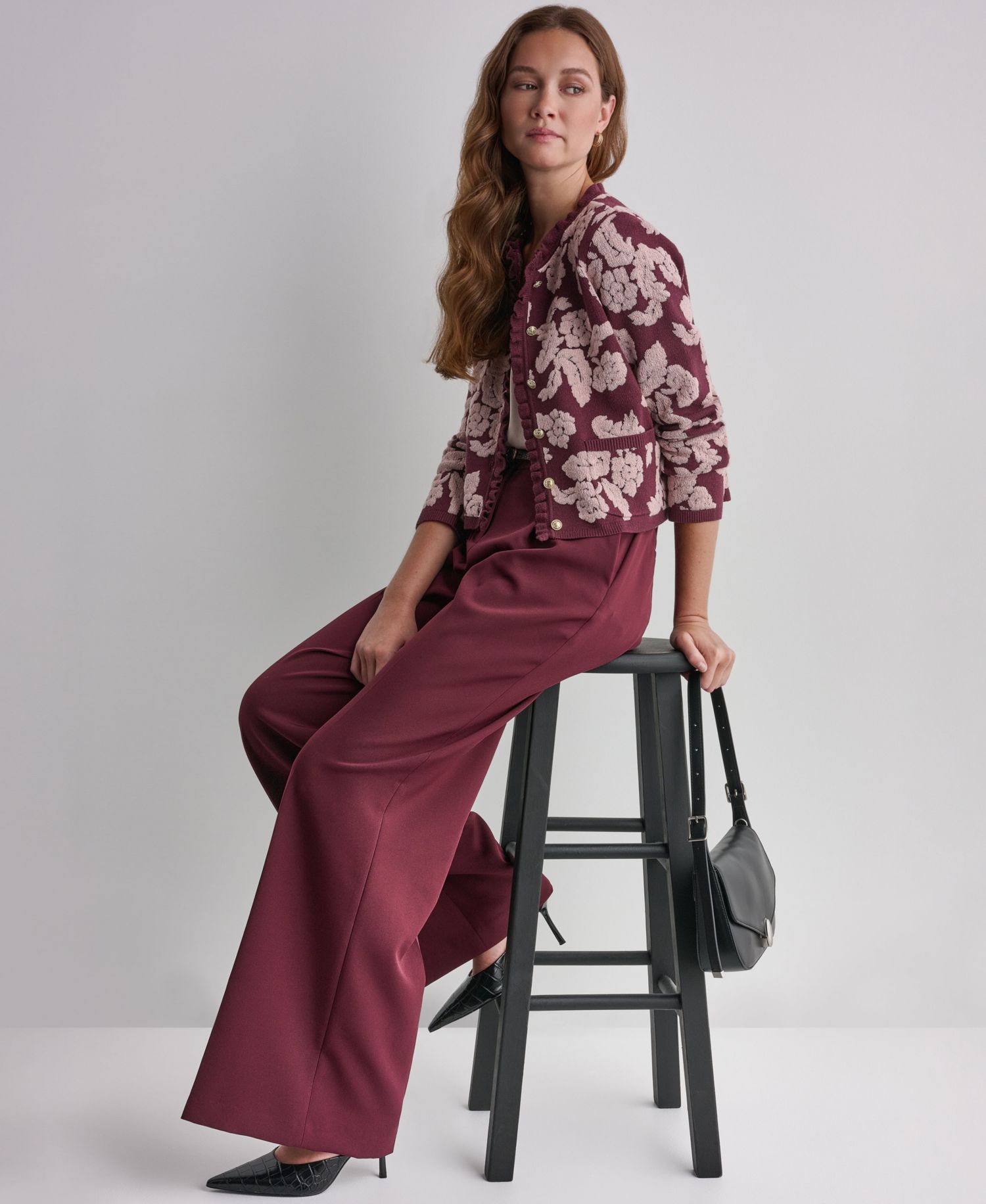 Women's Floral Crew-Neck Cardigan Sweater
