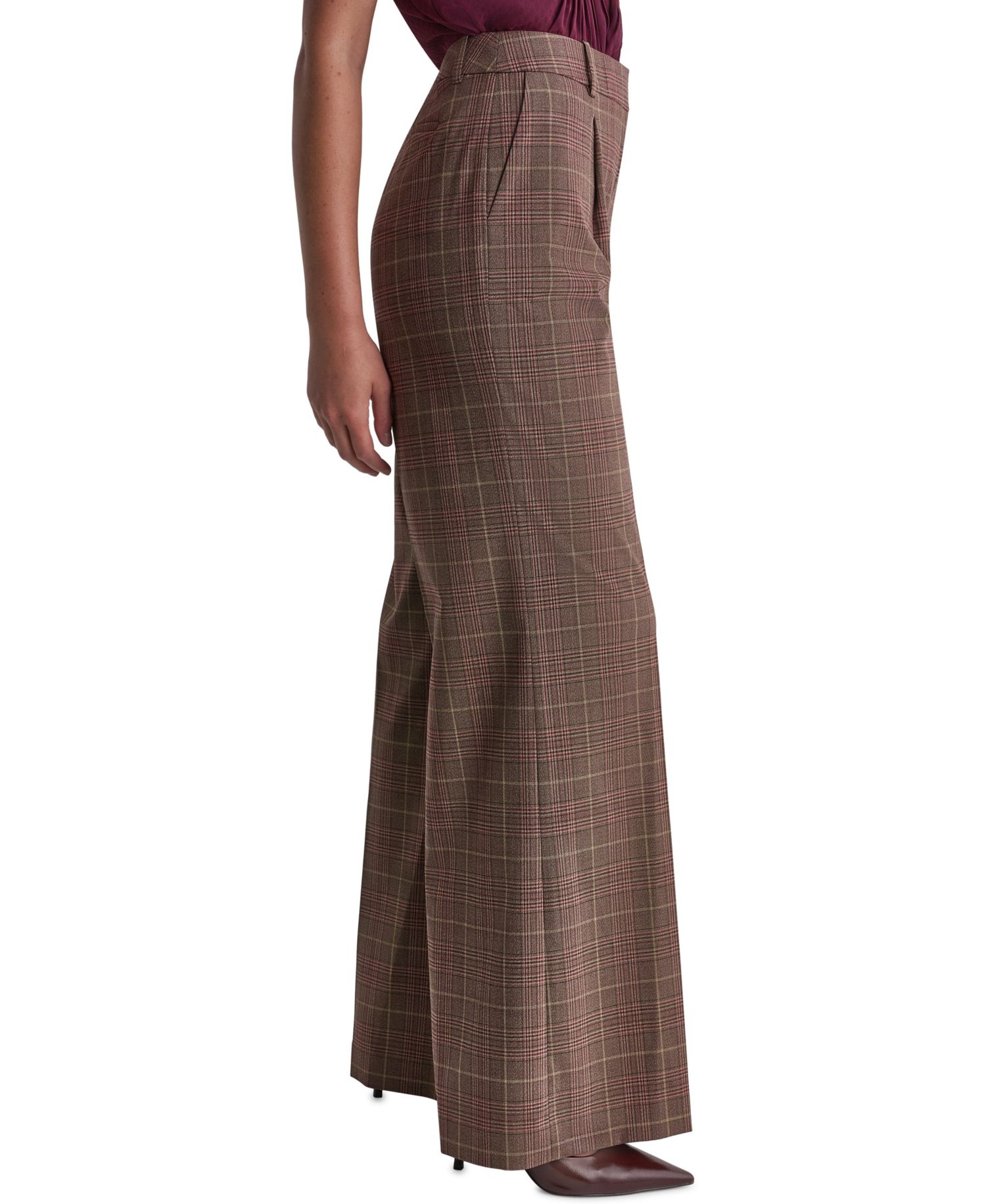 Women's Wide-Leg Pleated Plaid Pants