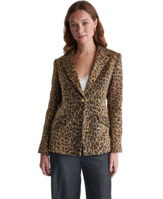 Women's Leopard-Print Shoulder-Padded Blazer