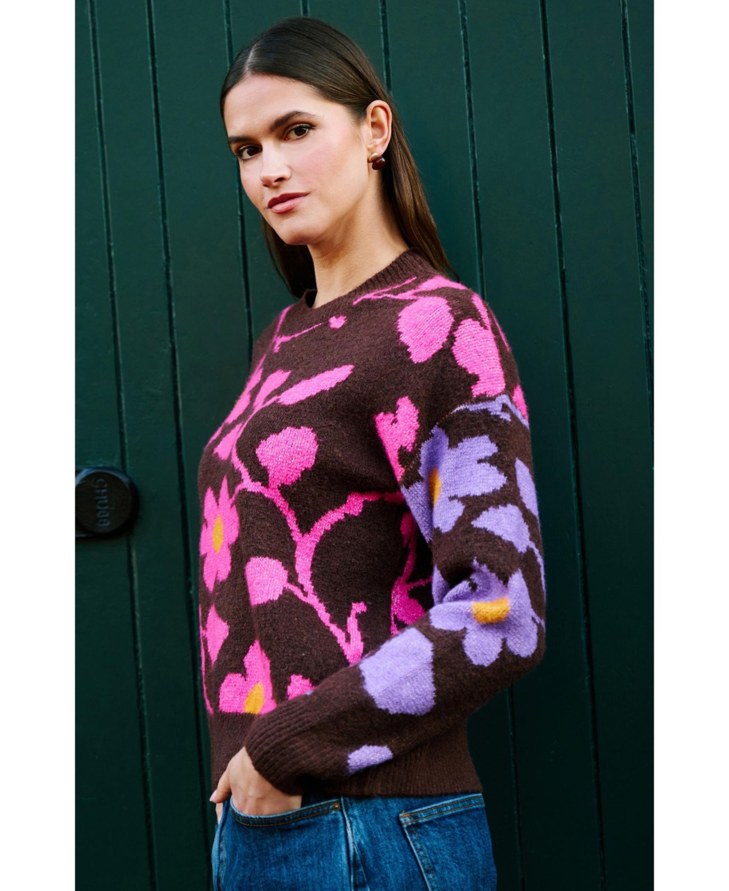 Women's Floral-Intarsia Relaxed-Fit Sweater