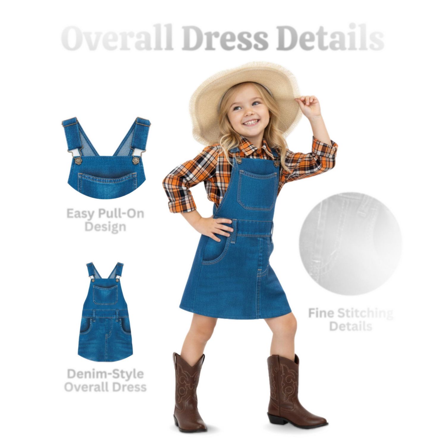 Kids' 4-16 Farmer Costume with Straw Hat, 3-Piece Set