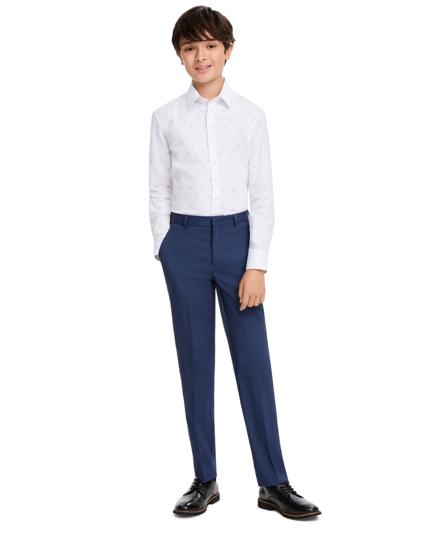 Рубашка Kenneth Cole Reaction City Scape Long-Sleeve Fitted Button-Front Shirt для мальчиков, цвет: Белый / Синий — фото 2