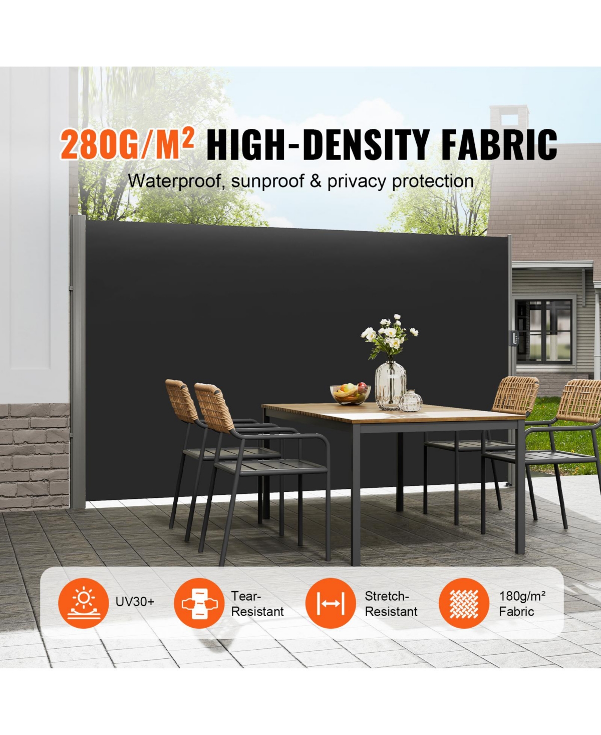 Vevor Retractable Side Awning 71''x 118'' Patio Screen Fence Divider Fencing